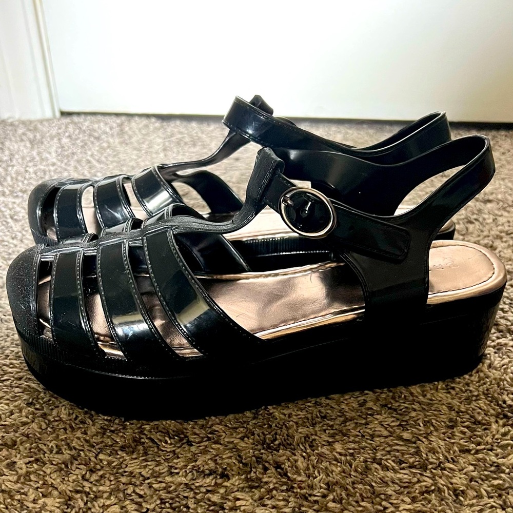 BAMBOO Black Platform Jellies Size 10. Excellent condition.